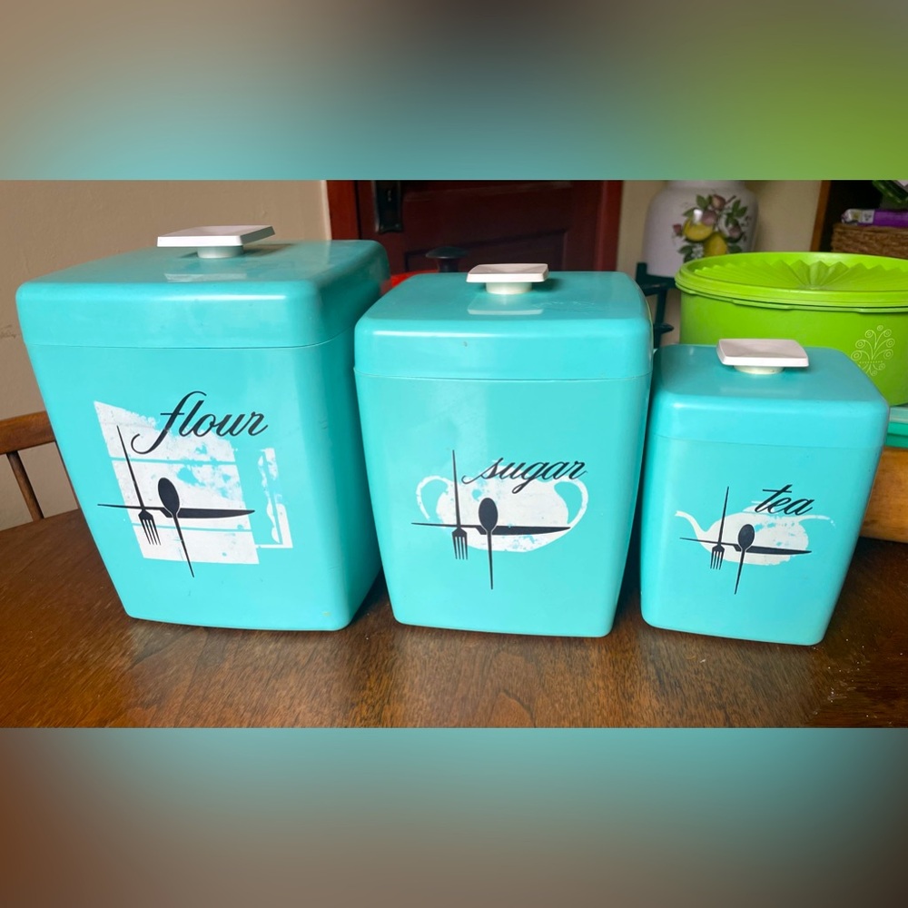MCM Vintage turquoise kitchen canisters